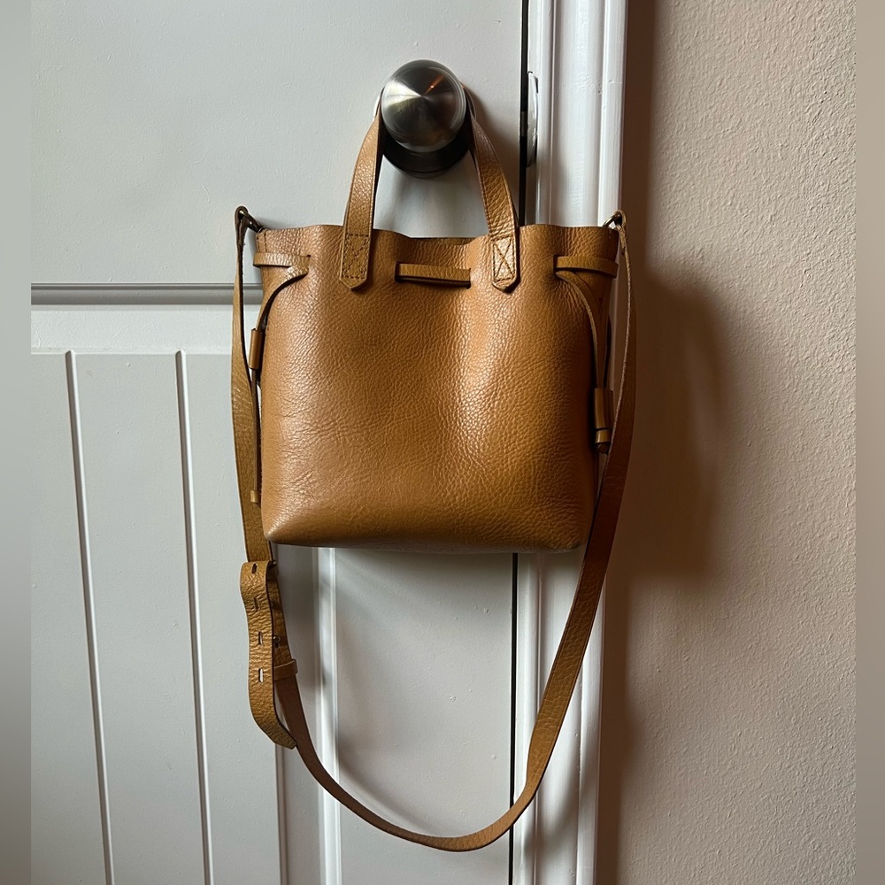Madewell Small Genuine Leather Drawstring Crossbody Bag in Mustard